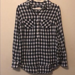 blue and white quarter button down